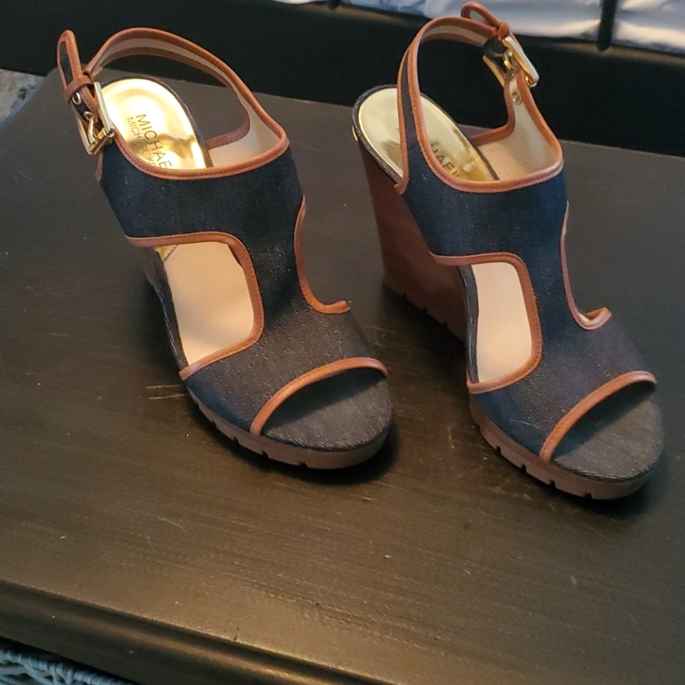 Michael Kors denim and leather wedge